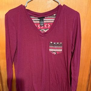 Burgundy women's long sleeve top